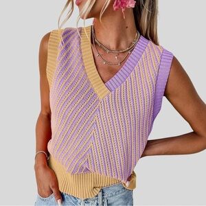 Marzxin Women’s Sleeveless Sweater Vest Purple and Yellow NWOT